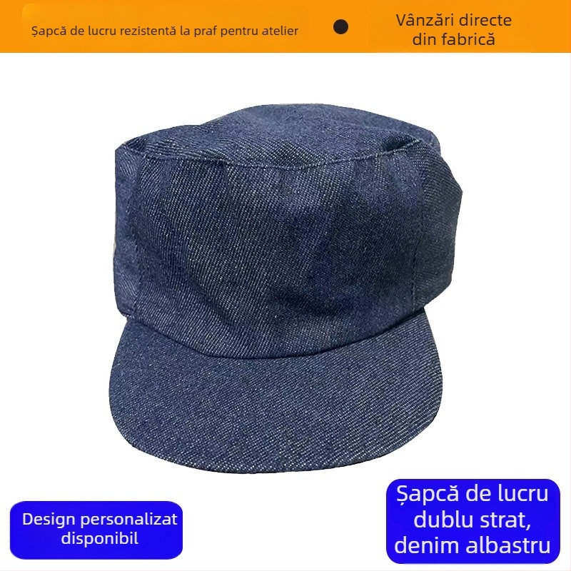 Șapcă plată din denim, șapcă de lucru cu două straturi, unisex, mică șapcă rotundă cu logo imprimat, protecție împotriva prafului și îngrijire a părului