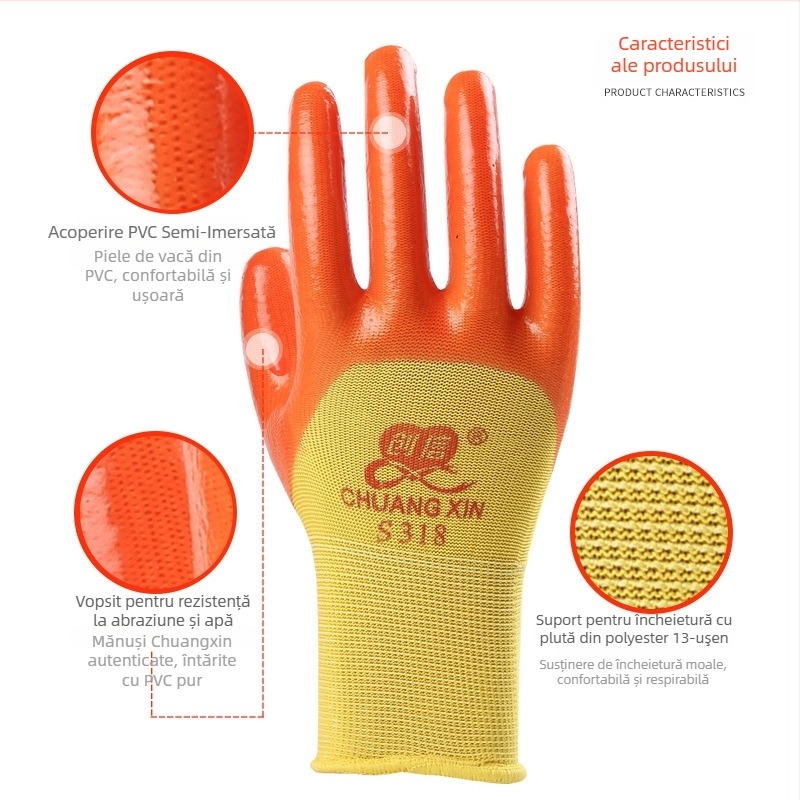 Mănuși de lucru - rezistente la abraziune, durabile, impermeabile, rezistente la ulei, anti-înțepare (Lungime 23 cm; Greutate 84 g; Rezistență la ulei)