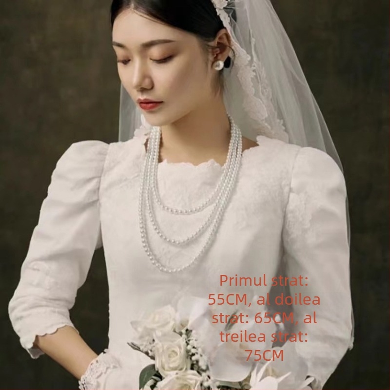 Colier lung tip pulover din aliaj de zinc, design geometric multi-strat pentru femei (stil zână)