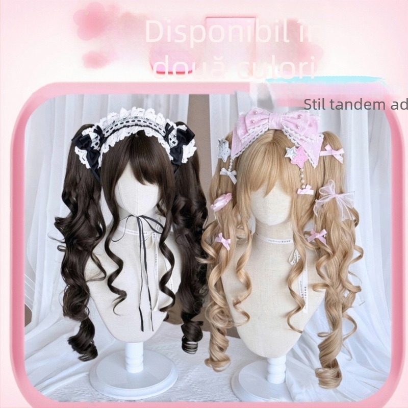 Perucă pentru femei, păr lung, bucle, două cozi Lolita, model DM840, fibre rezistente la temperatură, nu se poate vopsi