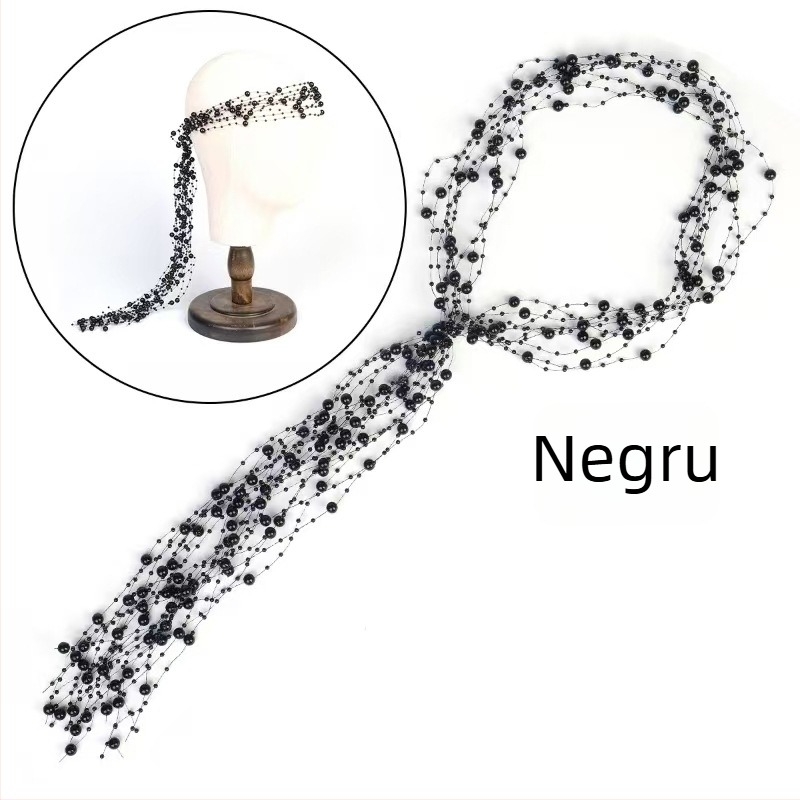 Bandă pentru păr cu perle, handmade, stil chinezesc, tricotată manual, vara 2025