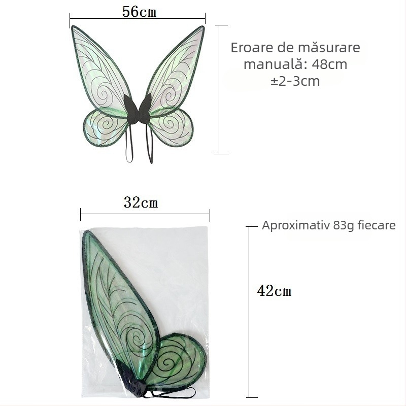 Aripi de Înger, accesorii pentru festivaluri și reprezentații, design colorat de zână-elf, din pânză, 58×60 cm