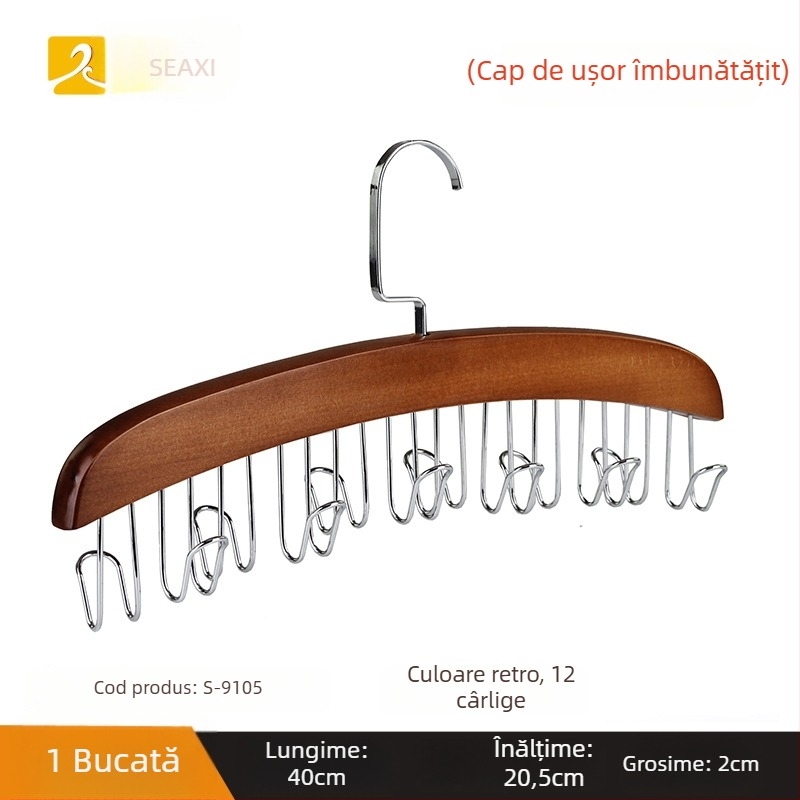 Suport din lemn pentru curele, multifuncțional pentru cravate și eșarfe, stil modern minimalist, pentru uz casnic, cu cârlige din metal