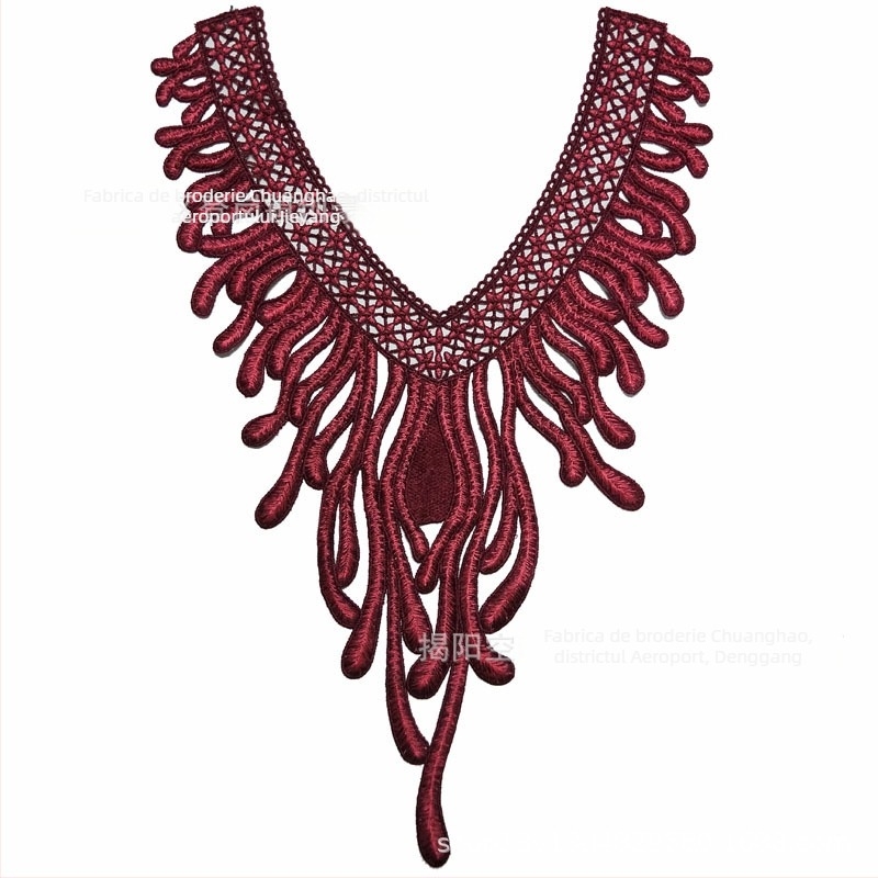 Chuanghao Broderie: Aplicație dizolvabilă în apă pentru guler, formă de coadă de phoenix, pentru îmbrăcăminte feminină