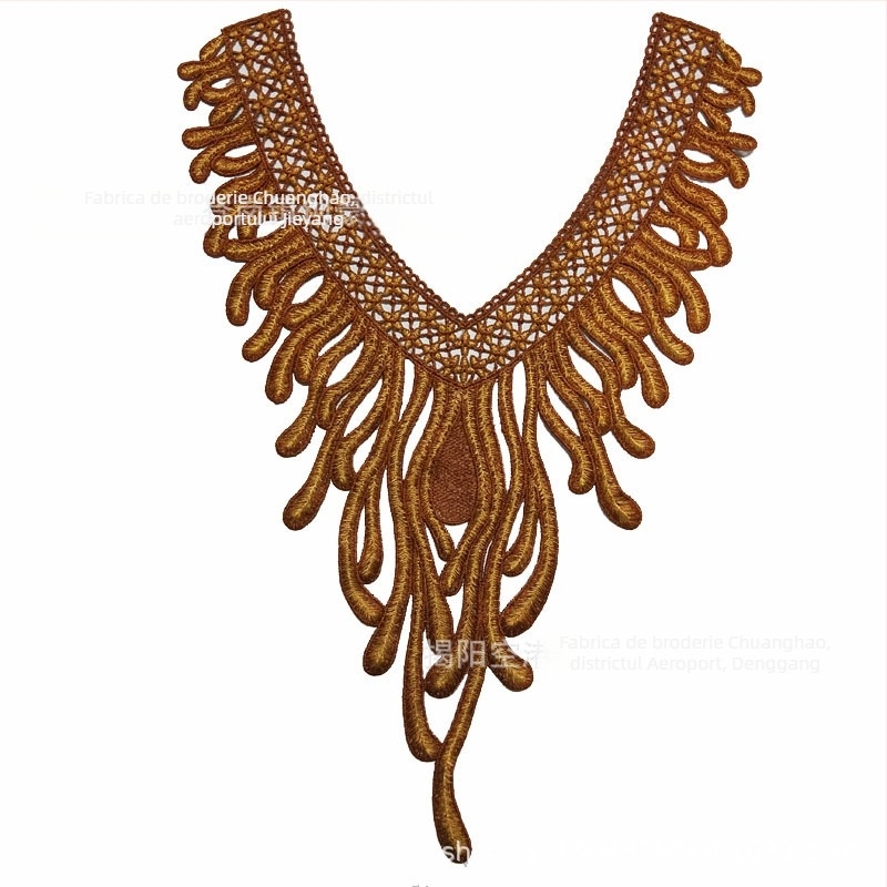 Chuanghao Broderie: Aplicație dizolvabilă în apă pentru guler, formă de coadă de phoenix, pentru îmbrăcăminte feminină