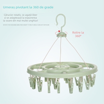 Uscător circular din plastic pentru haine, cu 24 de clipsuri pentru șosete – potrivit pentru umerașe, suporturi pentru pantaloni și suporturi pentru cravate
