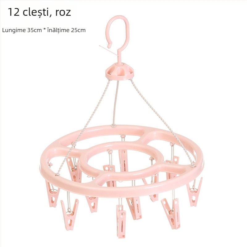 Uscător circular din plastic pentru haine, cu 24 de clipsuri pentru șosete – potrivit pentru umerașe, suporturi pentru pantaloni și suporturi pentru cravate