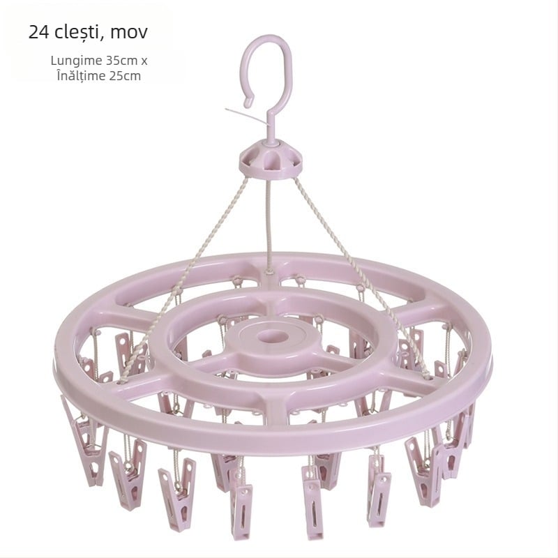 Uscător circular din plastic pentru haine, cu 24 de clipsuri pentru șosete – potrivit pentru umerașe, suporturi pentru pantaloni și suporturi pentru cravate