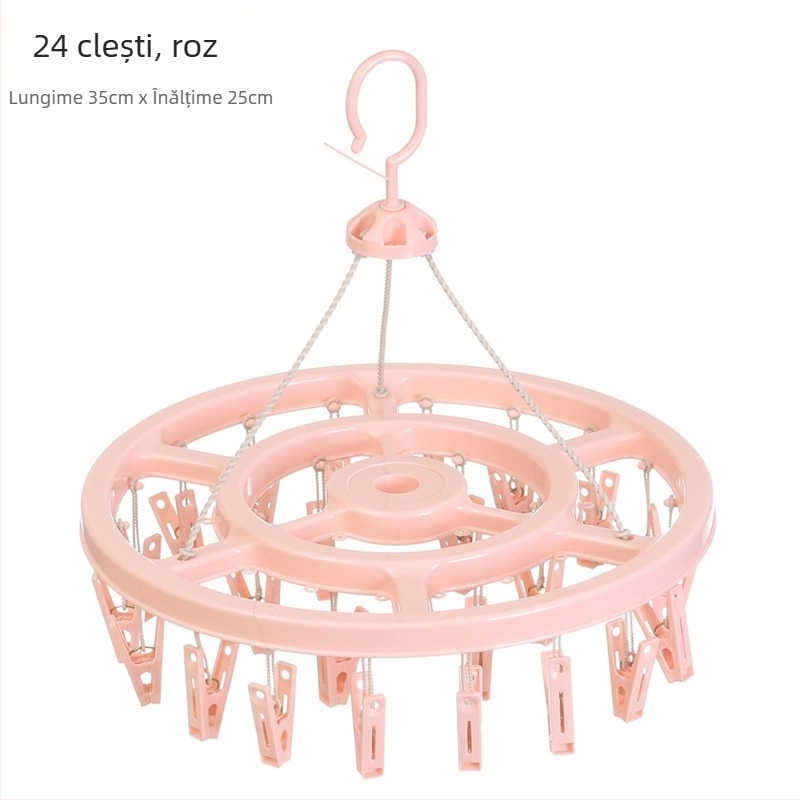 Uscător circular din plastic pentru haine, cu 24 de clipsuri pentru șosete – potrivit pentru umerașe, suporturi pentru pantaloni și suporturi pentru cravate