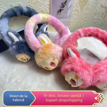 Protecții pentru urechi pentru copii, model în blocuri de culori, rezistente la vânt, calde pentru iarnă