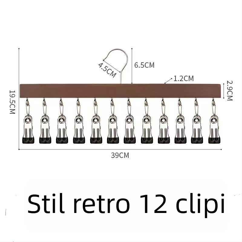 Cleme de depozitare din lemn – 10 sau 12 cleme, pentru lenjerie, șosete și haine, design minimalist modern