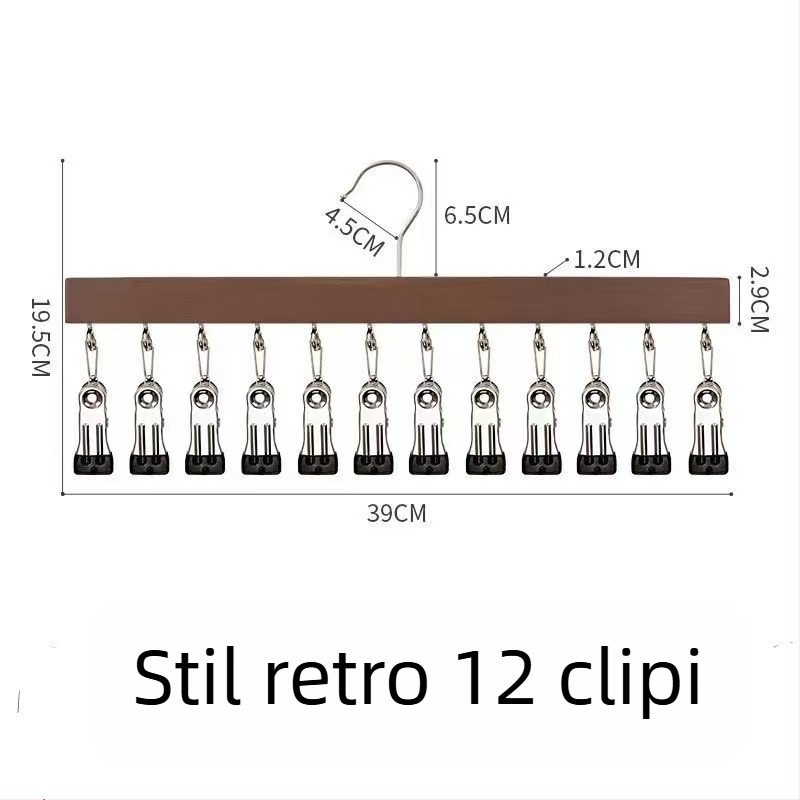 Cleme de depozitare din lemn – 10 sau 12 cleme, pentru lenjerie, șosete și haine, design minimalist modern