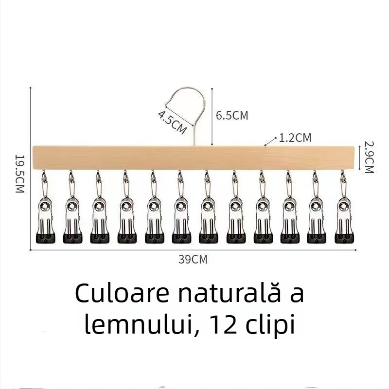 Cleme de depozitare din lemn – 10 sau 12 cleme, pentru lenjerie, șosete și haine, design minimalist modern