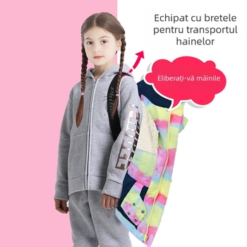 Phibee set ski pentru fete: jachetă și pantaloni groși, impermeabil, respirabil, cald, căptușit cu fleece