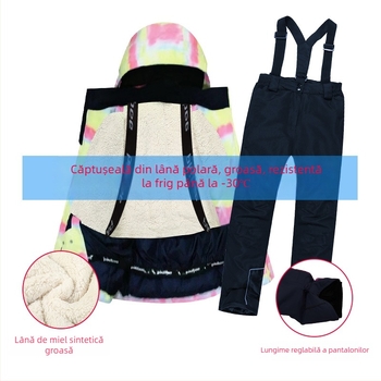 Phibee set ski pentru fete: jachetă și pantaloni groși, impermeabil, respirabil, cald, căptușit cu fleece