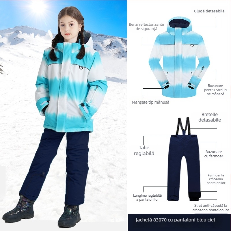 Phibee set ski pentru fete: jachetă și pantaloni groși, impermeabil, respirabil, cald, căptușit cu fleece