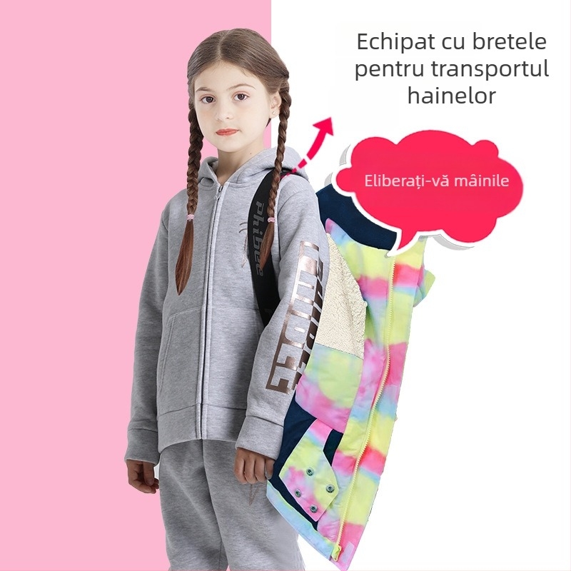 Phibee set ski pentru fete: jachetă și pantaloni groși, impermeabil, respirabil, cald, căptușit cu fleece