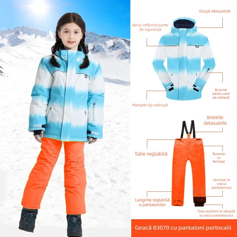 Phibee set ski pentru fete: jachetă și pantaloni groși, impermeabil, respirabil, cald, căptușit cu fleece