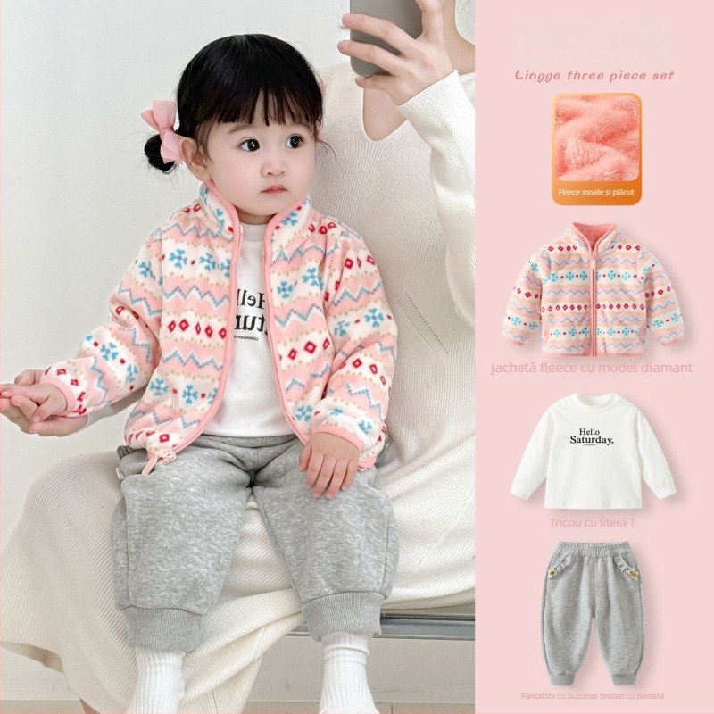 Geacă pentru fetițe, cu guler stand, din bumbac, căptușeală din bumbac, fără glugă