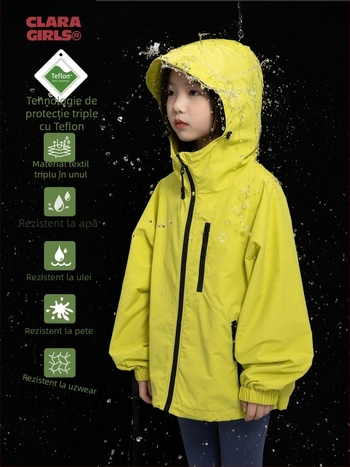 Geacă pentru fete cu trei protecții: respirabilă, impermeabilă și rezistentă la vânt, cu glugă, pentru copii 7–12 ani — CLARA GIRLS