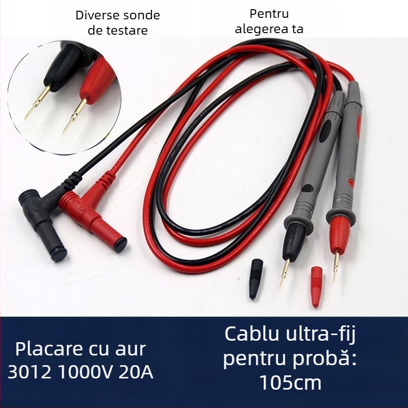 Cablu de test pentru multimetru cu vârf foarte ascuțit, afișaj digital, placat cu aur, 1000V, 10A, 20A