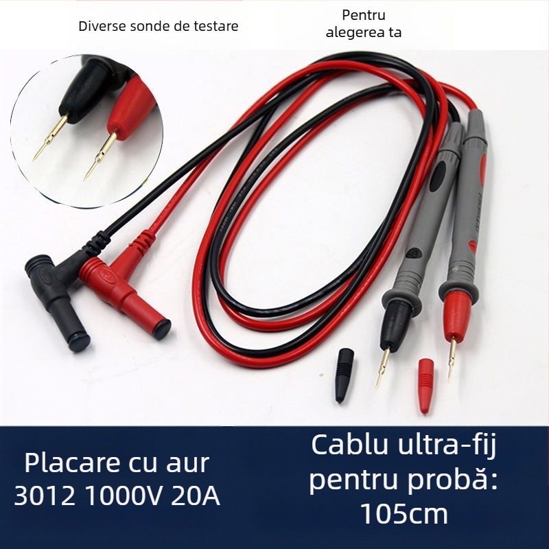 Cablu de test pentru multimetru cu vârf foarte ascuțit, afișaj digital, placat cu aur, 1000V, 10A, 20A