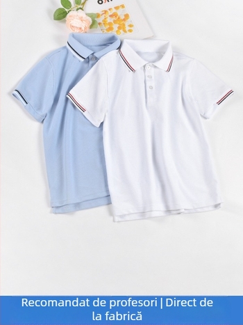 Tricou polo din bumbac pentru vară 2024, cu dungi sau uni, pentru copii peste 140 cm.