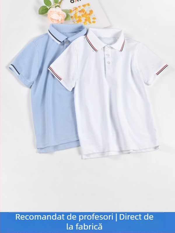 Tricou polo din bumbac pentru vară 2024, cu dungi sau uni, pentru copii peste 140 cm.