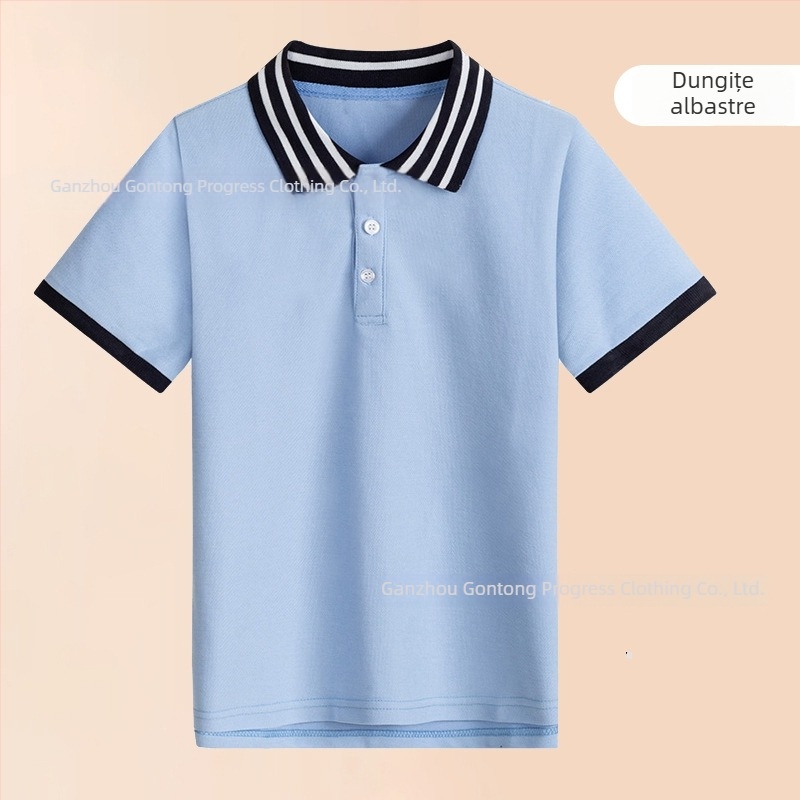 Tricou polo din bumbac pentru vară 2024, cu dungi sau uni, pentru copii peste 140 cm.