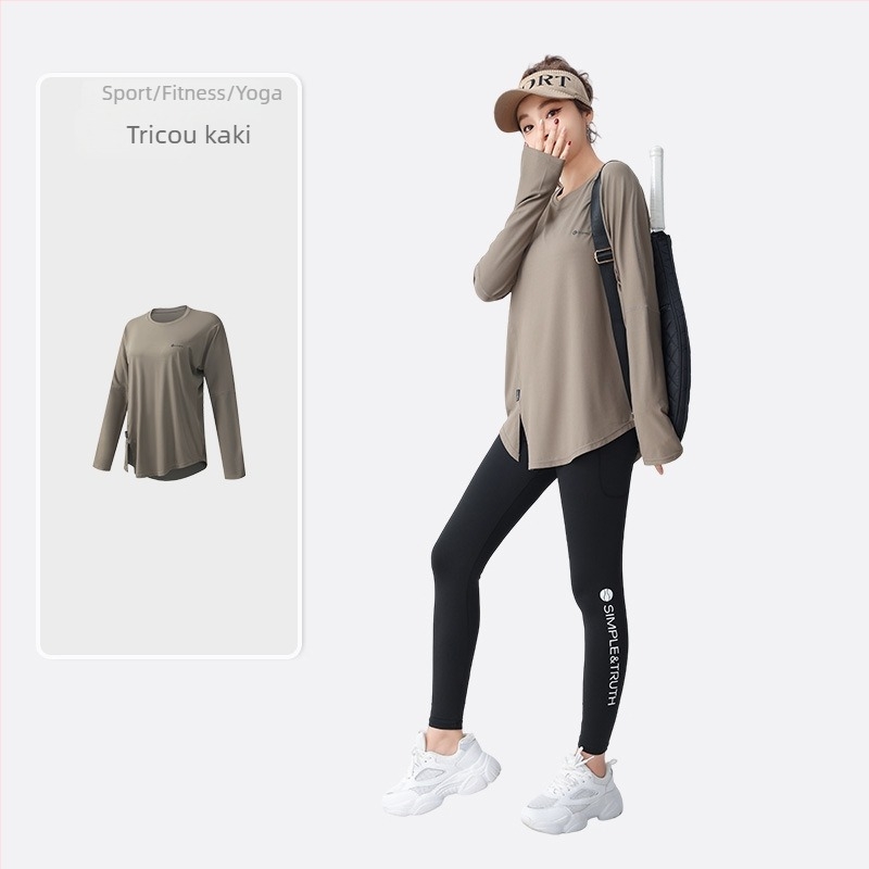 Tricou Zolandi pentru fitness și yoga, mâneci lungi, croială lejeră, material poliester-spandex, lungime 70 cm