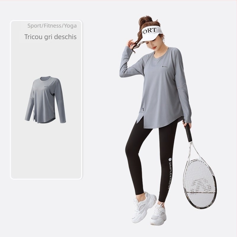 Tricou Zolandi pentru fitness și yoga, mâneci lungi, croială lejeră, material poliester-spandex, lungime 70 cm