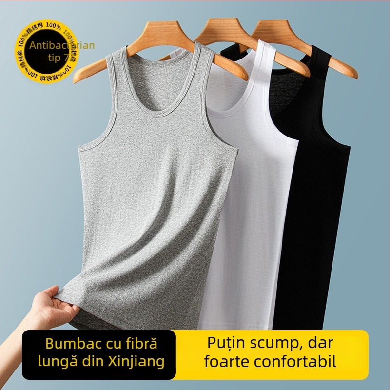 Top fără mâneci pentru bărbați, tricot ribat, 100% bumbac, potrivit, respirabil.