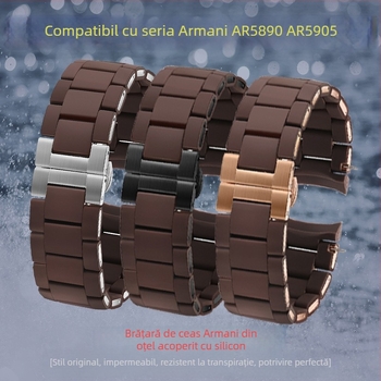 Bratara de ceas din oțel cu acoperire din cauciuc AR5889/5890/5905/5920, 20/23 mm, unisex