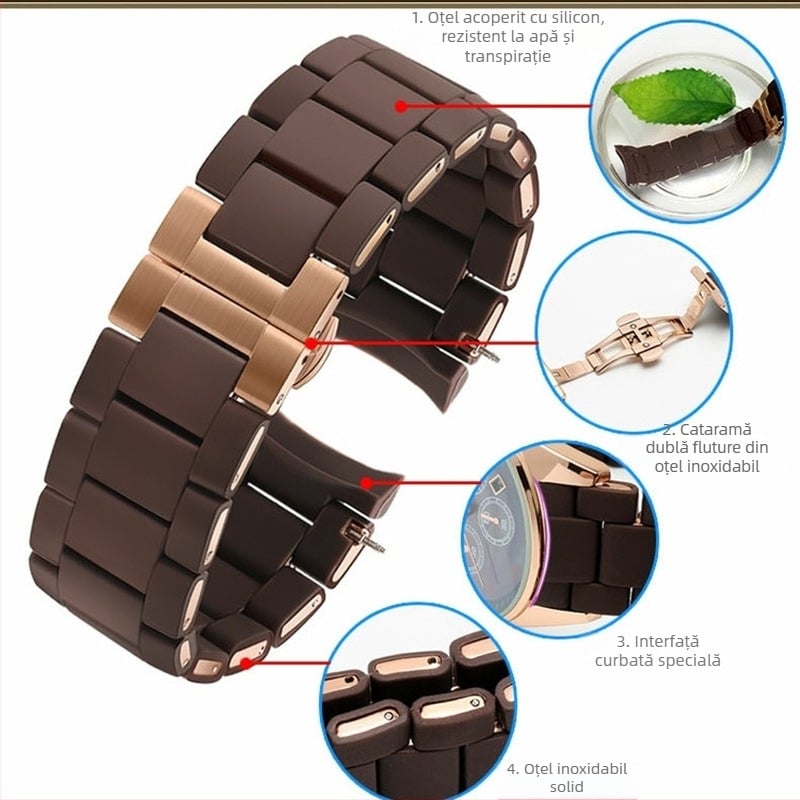 Bratara de ceas din oțel cu acoperire din cauciuc AR5889/5890/5905/5920, 20/23 mm, unisex