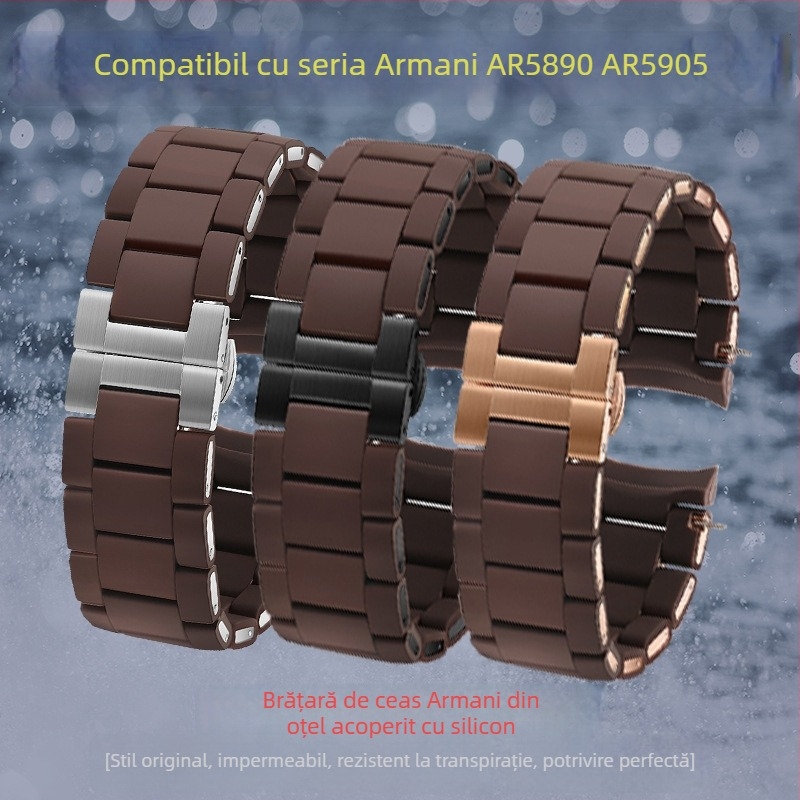 Bratara de ceas din oțel cu acoperire din cauciuc AR5889/5890/5905/5920, 20/23 mm, unisex