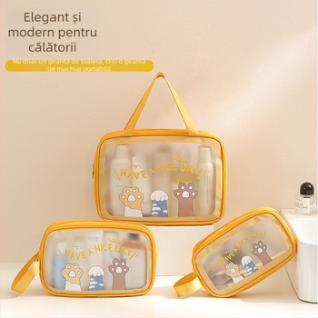 Geantă pentru toaletă – Material PVC+nylon, formă geantă de mână, multifuncțională, potrivită pentru călătorii și depozitare machiaj