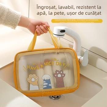 Geantă pentru toaletă – Material PVC+nylon, formă geantă de mână, multifuncțională, potrivită pentru călătorii și depozitare machiaj