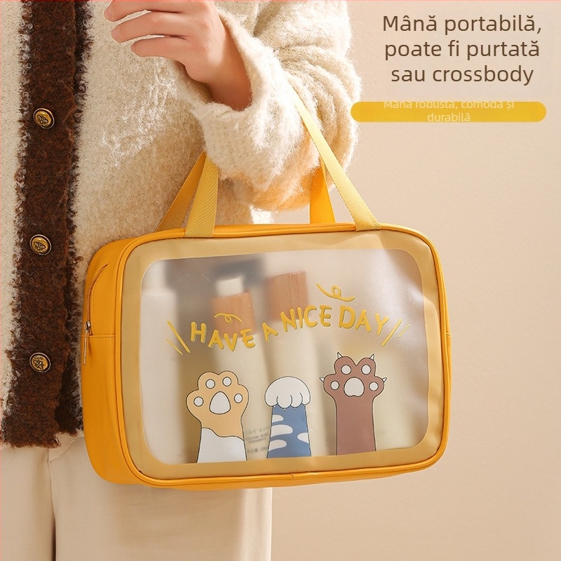 Geantă pentru toaletă – Material PVC+nylon, formă geantă de mână, multifuncțională, potrivită pentru călătorii și depozitare machiaj