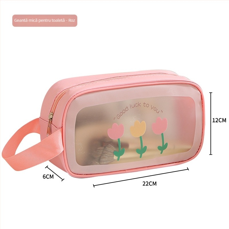 Geantă pentru toaletă – Material PVC+nylon, formă geantă de mână, multifuncțională, potrivită pentru călătorii și depozitare machiaj