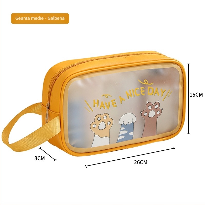 Geantă pentru toaletă – Material PVC+nylon, formă geantă de mână, multifuncțională, potrivită pentru călătorii și depozitare machiaj