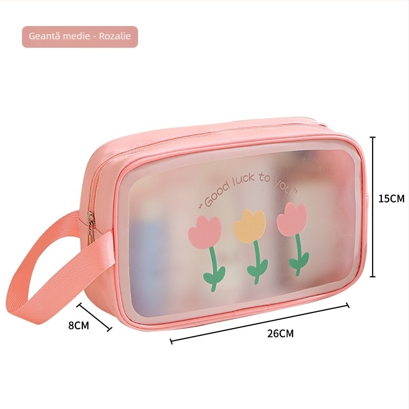 Geantă pentru toaletă – Material PVC+nylon, formă geantă de mână, multifuncțională, potrivită pentru călătorii și depozitare machiaj