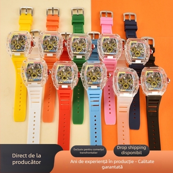 Ceas pentru bărbați quartz, în formă de butoi, design 3D, curea PU, calendar