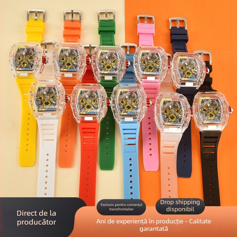 Ceas pentru bărbați quartz, în formă de butoi, design 3D, curea PU, calendar