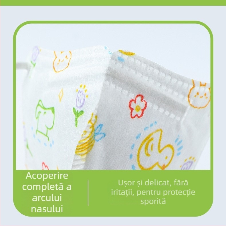 Mască chirurgicală medicală pentru copii, design 3D, material: țesătură nețesută + meltblown, de unică purtare, pachet 30 buc., stil desen animat
