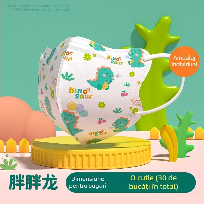 Mască chirurgicală medicală pentru copii, design 3D, material: țesătură nețesută + meltblown, de unică purtare, pachet 30 buc., stil desen animat
