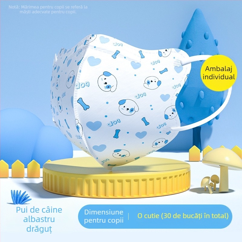Mască chirurgicală medicală pentru copii, design 3D, material: țesătură nețesută + meltblown, de unică purtare, pachet 30 buc., stil desen animat