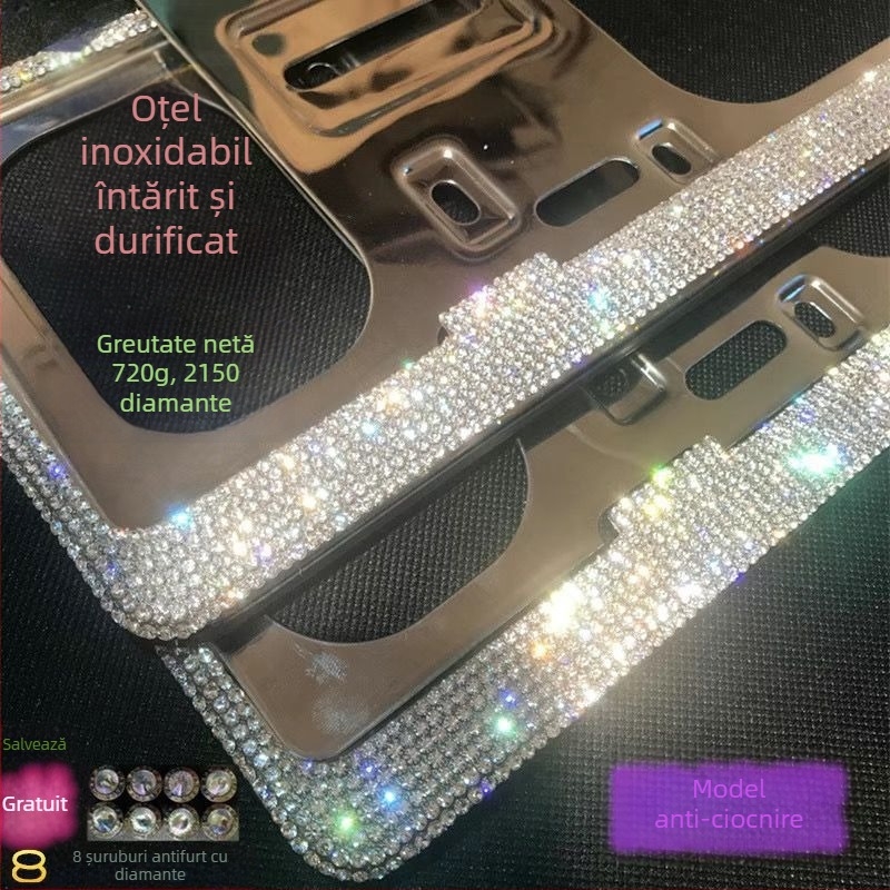 Ramă pentru plăcuța de înmatriculare a mașinii cu diamante din oțel inoxidabil – Cod produs 46210306z5681h