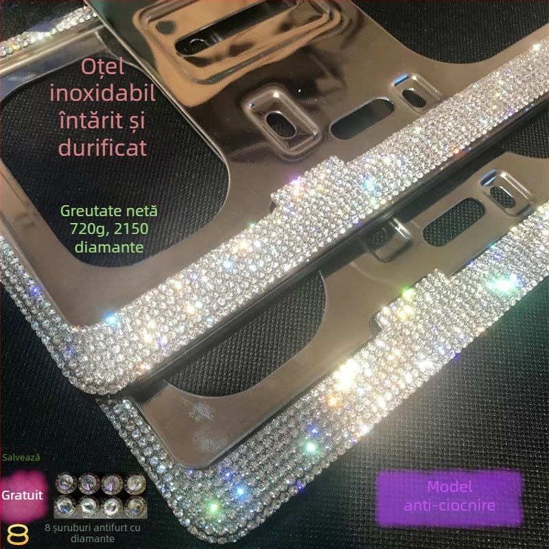 Ramă pentru plăcuța de înmatriculare a mașinii cu diamante din oțel inoxidabil – Cod produs 46210306z5681h