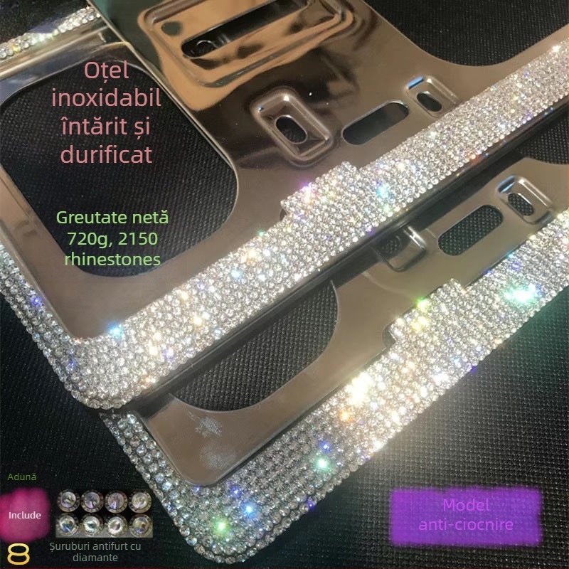 Ramă pentru plăcuța de înmatriculare a mașinii cu diamante din oțel inoxidabil – Cod produs 46210306z5681h