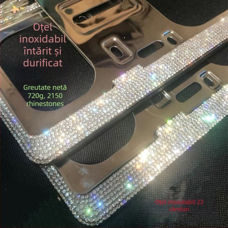 Ramă pentru plăcuța de înmatriculare a mașinii cu diamante din oțel inoxidabil – Cod produs 46210306z5681h